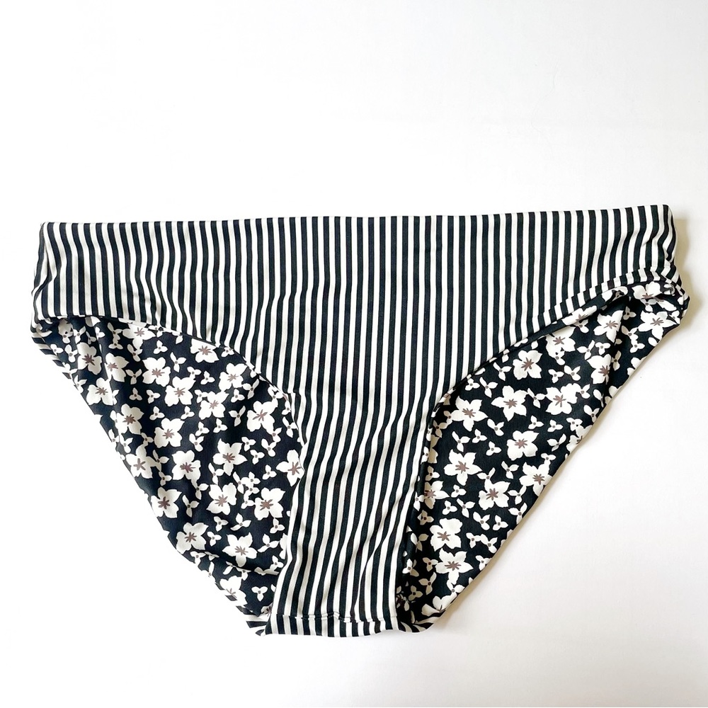 Black & White Striped Reversible Bikini Bottoms by LOFT Beach